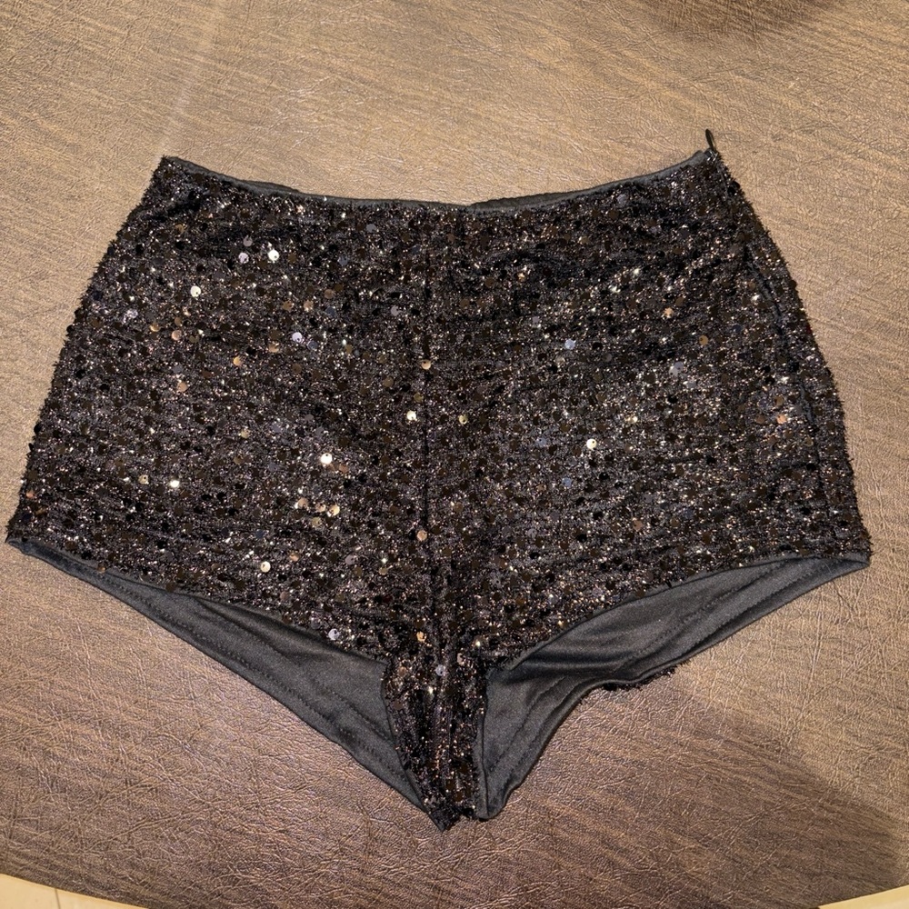 Black Sequin High-Waisted Micro Shorts